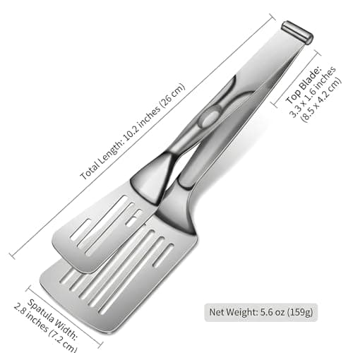 Professional 2-in-1 Spatula Tongs, Detachable 304 Stainless Steel Kitchen Tongs for Cooking, Heavy Duty Meat Spatula for Flipping Steak, Fish, Eggs, Dishwasher Safe, 10.2 Inches - Thumbnail 6