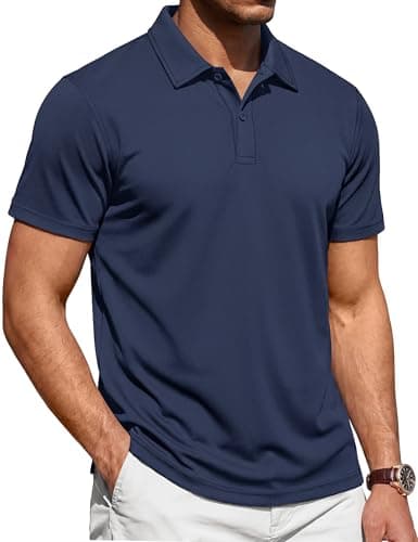 Cotrasen Mens Polo Shirt 2 Buttons Short Sleeve Cotton Pique Golf Collared Shirts Lightweight Basic Polo Navy Blue S - Image 1