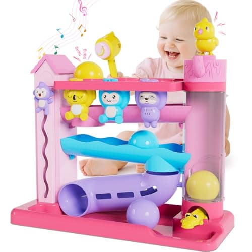 VOILBTOY Musical Toy for 1-2 Year Old Girls,Educational Baby Toys 12-18 Months,Ball Drop Toy with English & Spanish,Fine Motor Toys for Toddlers 1-3,Birthday Gift for 1+ Year Old Girl (Pink) - Image 1