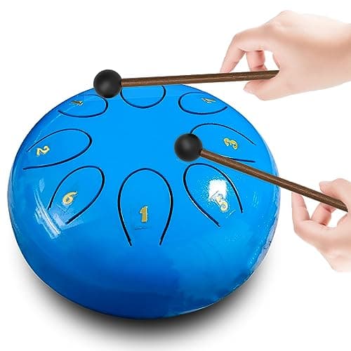 REGIS rain drum for outside，Steel Tongue Drum 8 Notes 6 Inches Chakra Tank Drum Steel Percussion Padded Travel Bag and Mallets，Musical Education Entertainment Meditation Yoga Zen Gifts(Light blue) - Image 1