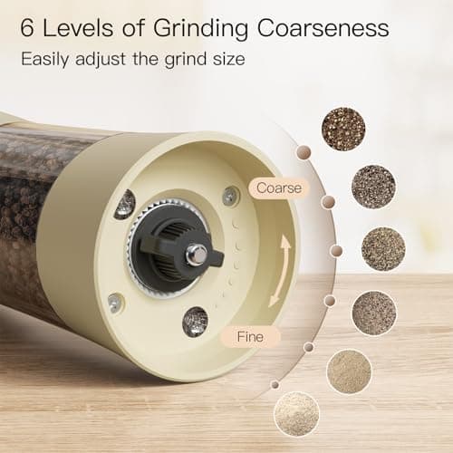Ultrean Electric Salt and Pepper Grinder Set, USB-C Rechargeable, Salt and Pepper Shakers Spice Mill with 6 Adjustable Coarseness LED Light Larger Capacity, Kitchen Gadget, Gift for Women Mom, Cream - Thumbnail 3