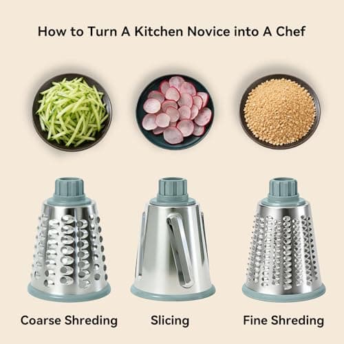 Spylandy 3-in-1 Manual Rotary Cheese Grater & Vegetable Slicer, Round Mandoline Food Chopper with 3 Interchangeable Blades, Strong Suction Base Hand Crank Grater for Cheese, Potato, Nuts & Veggies - Thumbnail 4