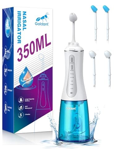 GOLDANT 350ML Neti Pot Sinus Rinse Kit, Nasal Irrigation System with 5 Modes, 4 Nozzles, Cordless Rechargeable, IPX7 Waterproof, Nose Cleaner for Sinus Relief (350ML No Salt) - Image 1