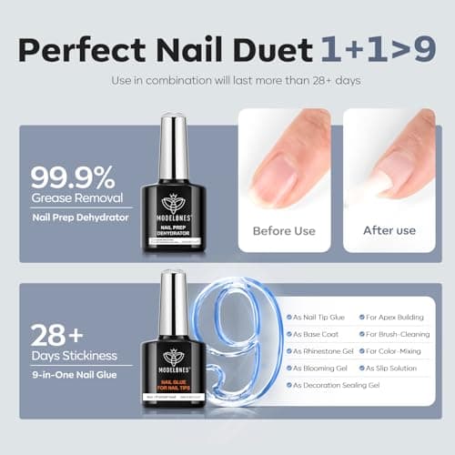 modelones X Nail Gel Kit Short Coffin,510Pcs Fake Nails 15Sizes, 9-in-One Glue Prep Dehydrator & Mini U V Light Clipper, Pre-shaped Half Matte Press on Short Coffin Tips for DIY Salon - Thumbnail 3