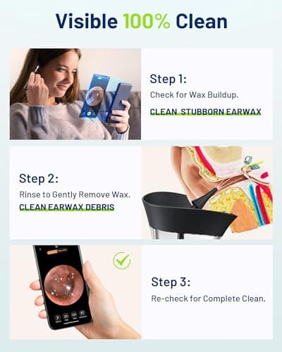KAUGIC Ear Wax Removal - One-Hand Manual Ear Cleaner with Camera, 7 PCS Ear Spoons, Safe Ear Irrigation Kit for Adults, FSA-HSA-Eligible (Black) - Thumbnail 2