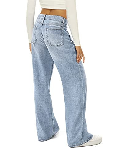 HDLTE Women's Wide Leg Criss Cross High Waist Baggy Jeans - Loose Boyfriend Denim Pants - Y2K 90s Wide Legged Jeans - Thumbnail 5