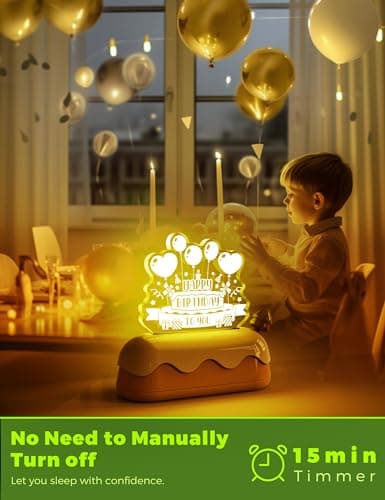 L LOHAS LED Birthday Night Lights for Kids, Kawaii Stuff Birthday Desk Lamp, Rechargeable Desk Decor for Bedroom, Besides, Dinning, Nursery Night Light for Kids, Boys, Girls, Gifts - Thumbnail 4