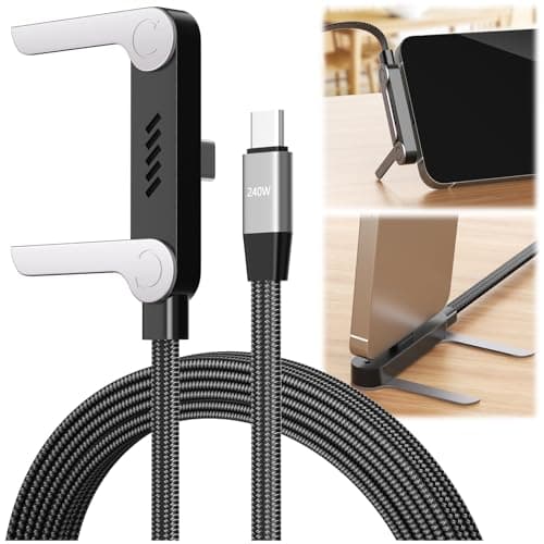240W Braided Fast Charge Cable, 2026 New Invisible Holder Charger Cable with Stand, 4.92ft Foldable Durable 240W Stand Data Cable USB-C Cord 90 Degree Right Angle USB C Cable, Type C to Type C (1) - Image 1