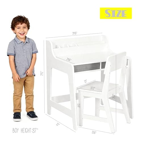 UTEX Kids Desk and Chair Set, Study Desk for Kids with Storage Bins, Wooden Children Study Table, Student Writing Desk for Bedroom & Study Room (2 Fabric Drawers) - Thumbnail 2