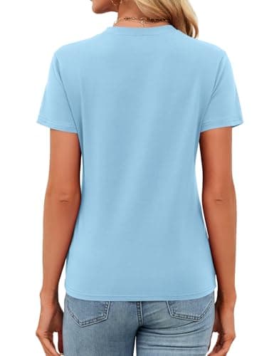 Women's V Neck Cotton T-Shirts Breathable Short Sleeve Tops Lightweight Stretch Summer Tees (Sky Blue,X-Large) - Thumbnail 4