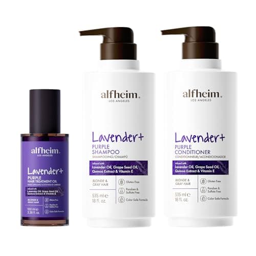 Lavender+ Hair Care Set | Purple Shampoo + Conditioner + Hair Oil for Blonde, Silver & Highlighted Hair | Brass Neutralizing, Hydrating & Shine Enhancing | Sulfate-Free, Color-Safe | Holiday Gift Set - Image 1