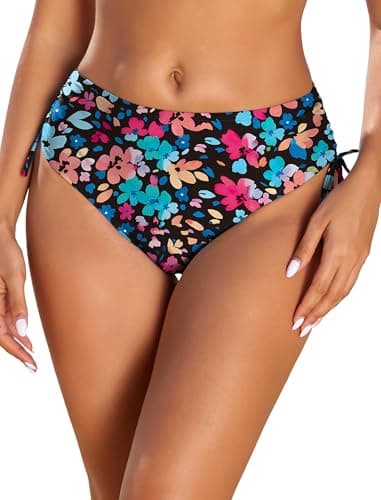 Bathing Suit Bottoms for Women Low Waisted Bikini Bottom Full Coverage Side Tied Cheeky Sexy Swimsuit Briefs Florals Large