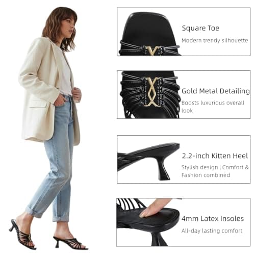 Wetviro Womens Black Slip On Mules Sandals Low Kitten Heels Square Open Toe Dressy Comfortable Shoes for Women (2026) - Thumbnail 4