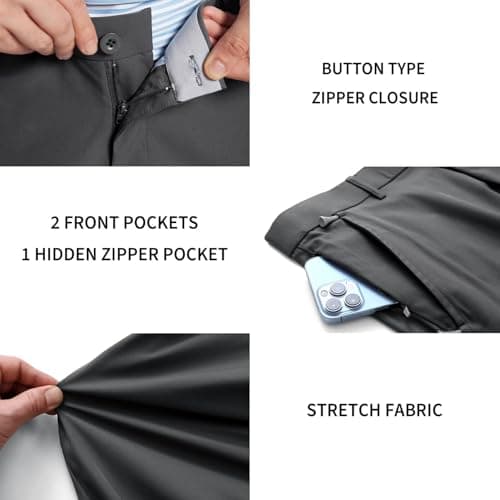 M MAELREG Dress Pants for Men Straight Fit Stretch Quick Dry Lightweight 5 Pockets Business Casual Golf Pants Men Dark Grey - Thumbnail 4