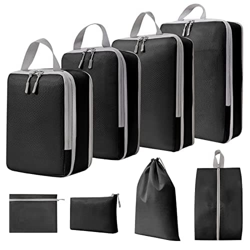 WOOMADA Compression Packing Cubes for Suitcases Travel Essentials 8 Set Expandable Travel Bags Organizer for Luggage(black)
