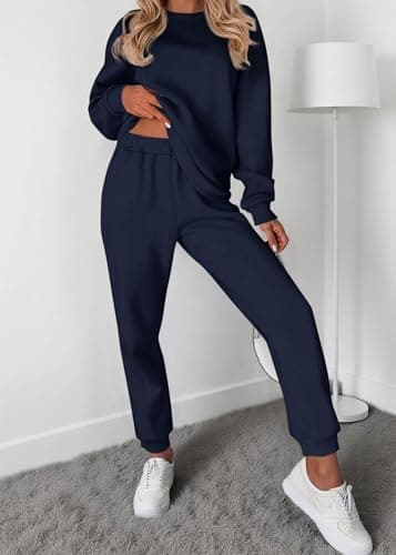 KIRUNDO Sweatsuits Women 2 Piece Outfit Matching Workout Lounge Sets Spring Fall Clothing Tracksuit Airport Travel Outfits(Navy,XX-Large) - Thumbnail 3