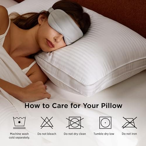Bedsure Queen Size Bed Pillows Set of 2 - Hotel Quality Gusseted Down Alternative Pillow, 100% Cotton Cover PureWoven 300TC, Dual Chamber Fluffy Support Suitable for All Sleeping Positions - Thumbnail 5