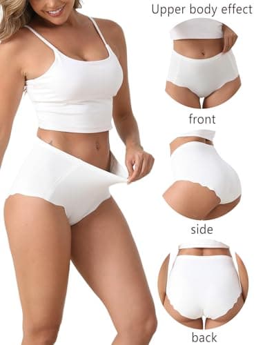MCOWOD Womens Underwear, Seamless Underwear for Women, Briefs, No Show Panties, Scalloped Edge, Size S, Multicolor, 6-Pack - Thumbnail 2