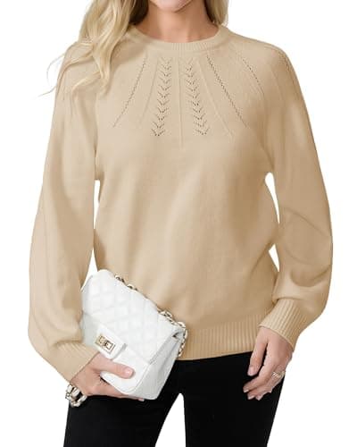 COSSEN Fall Sweaters for Women 2025 Casual Long Sleeve Crewneck Pullover Sweater Knit Top L Apricot - Image 1
