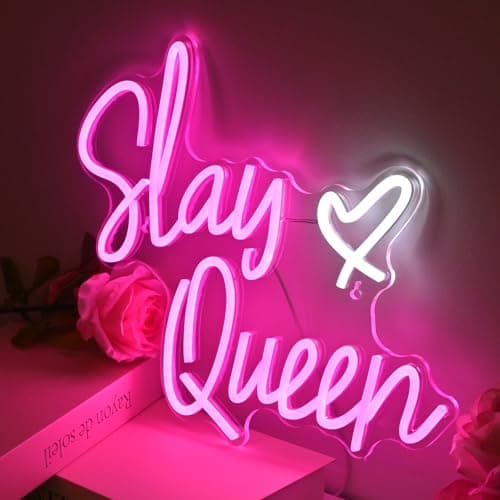 FAXFSIGN Slay Queen Neon Sign Pink White LED Neon Light Up Signs for Wall Decor Usb Neon Light for Bedroom Preppy Girl Aesthetic Room Dorm Decor Y2k Party Gifts - Thumbnail 6