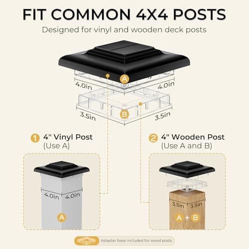T-SUN 4x4 Solar Post Cap Lights 12 Pack, Warm White Solar Post Cap Lights with 12 LEDs, IP65 Outdoor Solar Post Cap Lights for Wood/Vinyl Fence Posts, Deck, Patio, Garden, Porch - Thumbnail 2