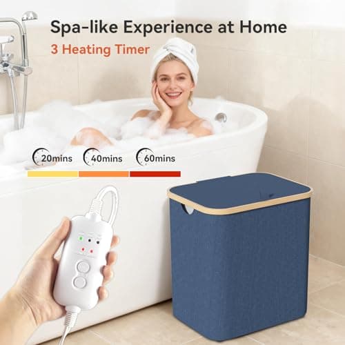 Towel Warmer & Laundry Basket 2-IN-1, Foldable Towel Warmer for Bathroom with Removable Heating Bag, 20/40/60Mins Fast Heating, Auto Shut-Off, Portbale Towel Warmer Fits 3 Large Towels Blankets - Blue - Thumbnail 4