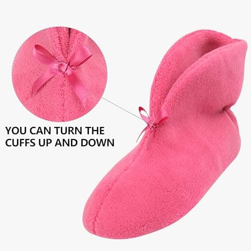 Forfoot Slipper Boots, Womens House Fluffy Slipper Indoor and Outdoor Non-Slip Boot Home Winter Office Shoes Bedroom Slippers Boots Rose Red Women Slippers Size 8 - Thumbnail 5