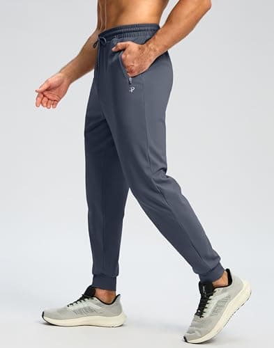 Pudolla Men's Fleece Lined Joggers Sweatpants with Zipper Pockets Winter Warm Pants for Men Running Workout Gym Athletic(Grey Blue Small) - Thumbnail 2