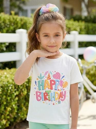 Birthday Girl Shirt for Girls Cute Graphic Tee Short Sleeve Casual Top for Kids Age 5-14 Birthday Party Outfit - Thumbnail 2