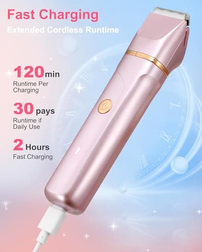 Bikini Trimmer for Women, 3-in-1 Electric Razors for Women with Ceramic Blades & IPX7 Waterproof Design - Rechargeable Cordless Electric Shaver for Lady for Legs, Underarms, Face & Bikini Line - Thumbnail 5