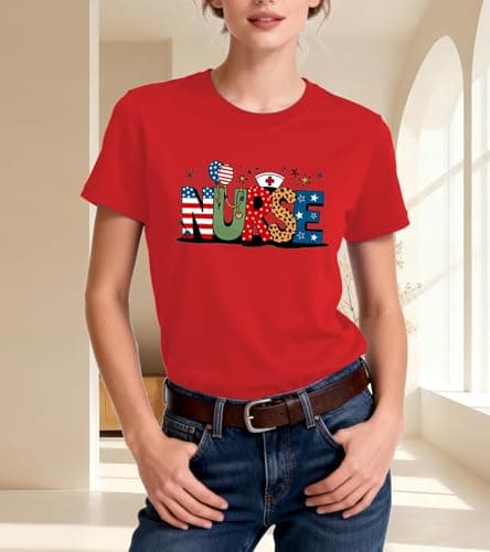 HARESEN 4th of July Nurse Shirt Women- Patriotic Nurse Shirts American Flag T-Shirt Nurses Inspirational Tee - Thumbnail 5