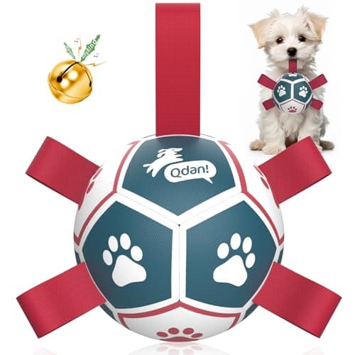 QDAN Dog Toys with Bell Inside, Durable Dog Balls for Tug of War, Outdoor Dog Toys, Squeaky Ball Toy (Blue, 5 inch) - Image 1