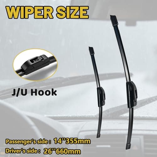 26" + 14" Windshield Wiper Blades (Set of 2), All-Season windshield wipers, Replacement For Nissan Rogue 2008-2013 Rogue Select 2014-2015, Hyundai Santa Fe 2013-2018 U/J Hook - Thumbnail 2