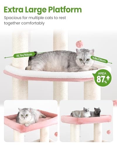 Cat Tree Tower for Large Cats Adult - 60 Inch XXL Sturdy Heavy Duty Extra Wide Scratching Posts (φ4.4in) Condo - Indoor Big Cat House Hammock Perch - XL Wood Multi Level Feline Pet Bed Trees Houses - Thumbnail 2