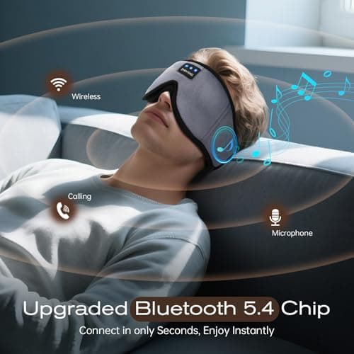 ZHENYEMEI 3D Sleep Mask with Bluetooth Headphones, Sleeping Headphones for Side Sleepers, Wireless Music Eye Mask with Ultra-Thin Stereo Speakers for Men, Women, Tech Gifts, Grey - Thumbnail 5