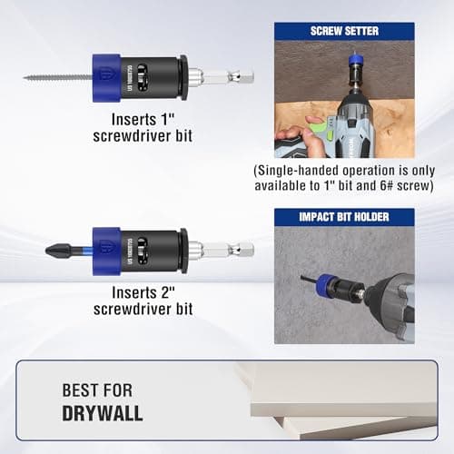WORKPRO Drywall Screw Setter/Extractor Impact Bit Holder, Fits Any Standard 1/4” Driver, Comes with 5*Protective Rings, 2 * 1" &2 * 2" PH2 Bits, Single-Handed Operation for DIYers - Thumbnail 6