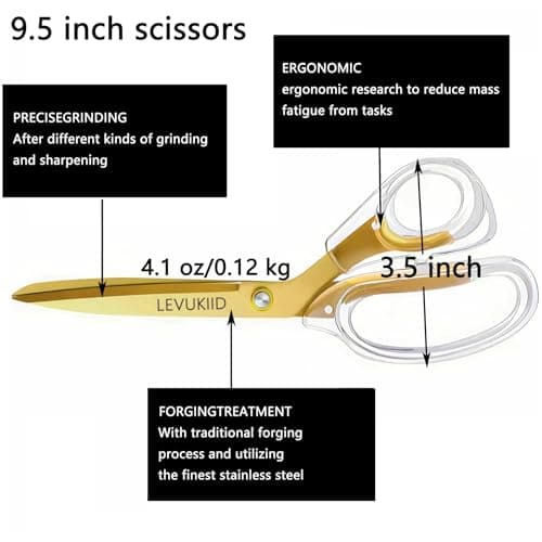 scissors all purpose scissors for office, 9 Inch Titanium Coated Blades and Ergonomic, Clear Sscissors for Office Desk, Modern Design for Craft, Sewing, fabric,Office/Gold - Thumbnail 2