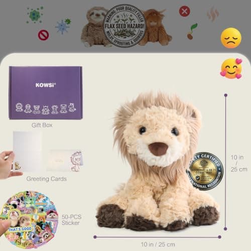 KOWSI® AI Interactive Talking Brave Lion Plush – 1.4LB Microwavable Heatable Stuffed Animal with Tourmaline Lavender Heat Pack - 10" Educational Toy for Toddlers Learning Language Speaking - Thumbnail 6
