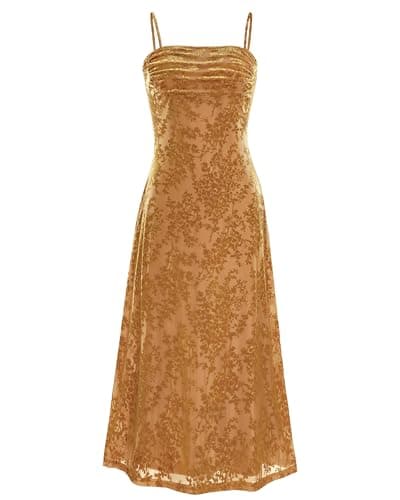 BTFBM Women's Summer Dress Sleeveless Spaghetti Strap Midi Dress Sexy Cowl Neck Floral Cocktail Dress Party Dresses(Brown,X-Large) - Image 1