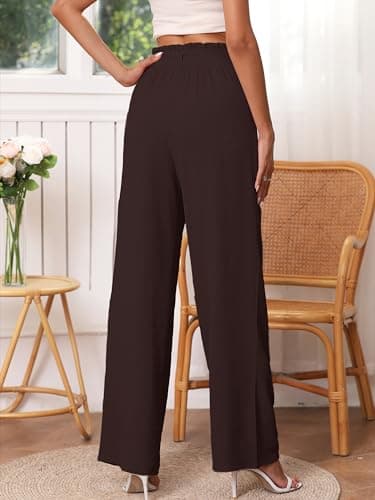 Heymoments Women's Wide Leg Pants with Pockets Dark Brown Small Lightweight High Waisted Tie Knot Paperbag Dressy Palazzo Loose Paper Bag Comfy Business Casual Work Flowy Trousers - Thumbnail 3