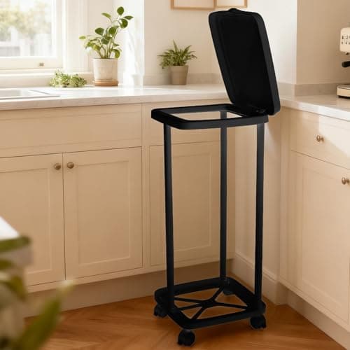 UUFCTY Collapsible Trash Can Camping Portable Garbage Bin Holder Stand with Wheels Plastic Outdoor Trash Can with Lid for Outside Indoor, Black - Thumbnail 2
