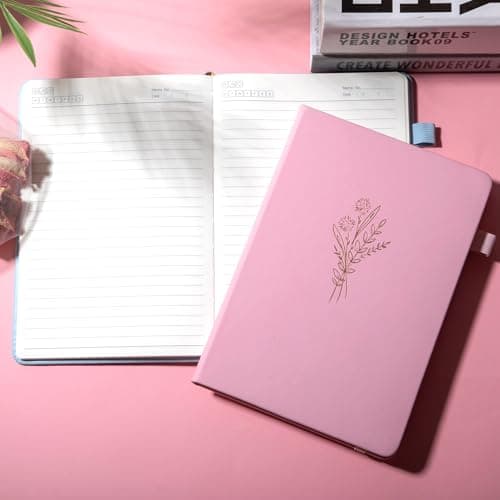 Lined Journal Notebook for Women Cute Leather Journals for Writing Aesthetic Floral Diary 192 Pages A5 Hardcover Journaling Notebooks with Pen Loop, 5.7 x 8.3 in, Pink - Thumbnail 3