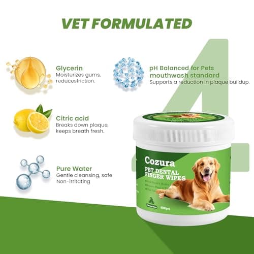 Cozura Dog Dental Wipes for Teeth Cleaning - Removes Plaque & Tartar, Effective Toothbrush & Toothpaste Alternative Kit Finger Pet Dental Care Pads, Fresh Breath for Dogs & Cats - 60ct, Unscented - Thumbnail 6