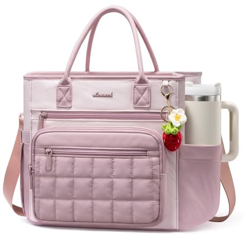 LOVEVOOK Insulated Lunch Bag Women,Puffer Adult Lunch Box Women with Handmade Strawberry Charm,Wide Opening Leakproof Cooler Bag with Cup Holder for Work Picnic,Lunch Box/Bag for Kids Girl Boy School - Image 1
