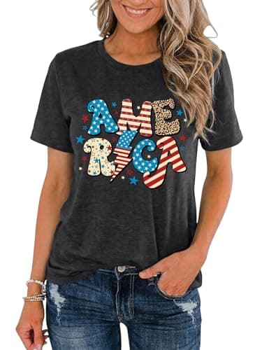 American Flag Shirts Women 4th of July Shirt Loves Jesus and America Too Tshirt Patriotic Short Sleeve Tops - Image 1