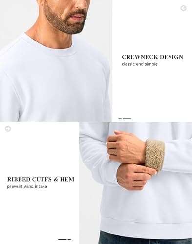 G Gradual Sherpa Lined Sweatshirts for Men Fleece Crewneck Sweatshirt Pullover Warm Shirts for Winter, White, Medium - Thumbnail 5