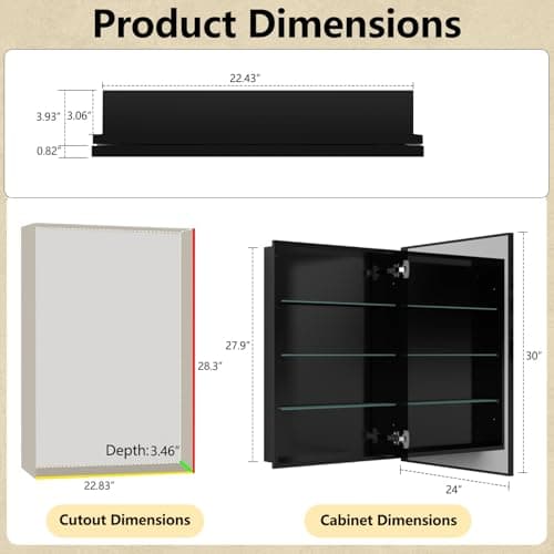 FOMAYKO 24x30 Inch Bathroom Medicine Cabinet with Mirror – Brushed Black Aluminum Frame, Surface Mount Single-Door Storage Cabinet, Black Bathroom Vanity Mirror Cabinet - Thumbnail 2
