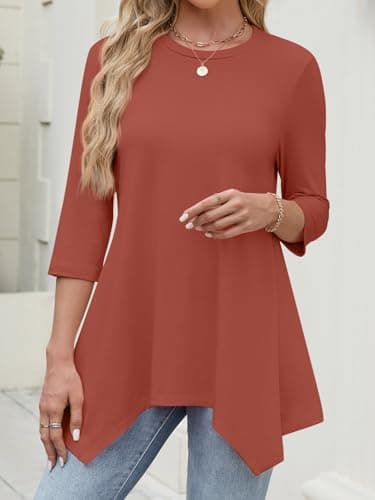 JUSTFASHIONNOW 3/4 Length Sleeve Womens Tops Dressy Casual Tunic Tops Fall Tops for Seniors Date Outfits Maternity T Shirts Fashion Clothes（Caramel，XX-Large - Thumbnail 5