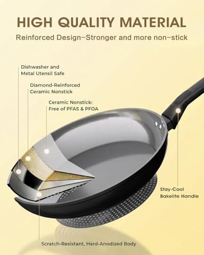 UFIRE 9.5 Inch Nonstick Frying Pan Skillet, Ceramic Frying Pan, Non Toxic Healthy Ceramic Coating, Suitable for All Stovetops, PTFE PFOA PFOS Free, Black - Thumbnail 4