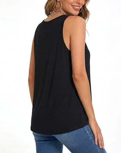 Summer Tank Tops for Women - Sleeveless Womens Tank Tops, Floral Lace Top Loose Fit Round Neck Blouses for Casual Wear Black - Thumbnail 2